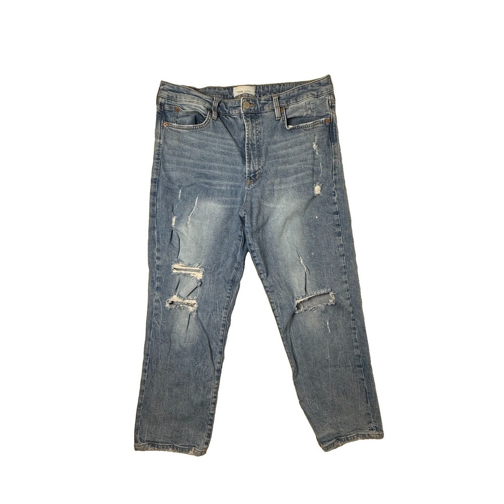 Dear John Frankie Straight Jeans Womens 33 Super High Rise Distressed Light Wash